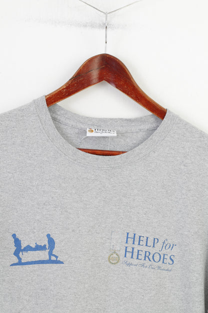 T-shirt da uomo Help For Heroes L. Top vintage con girocollo militare grafico in cotone grigio
