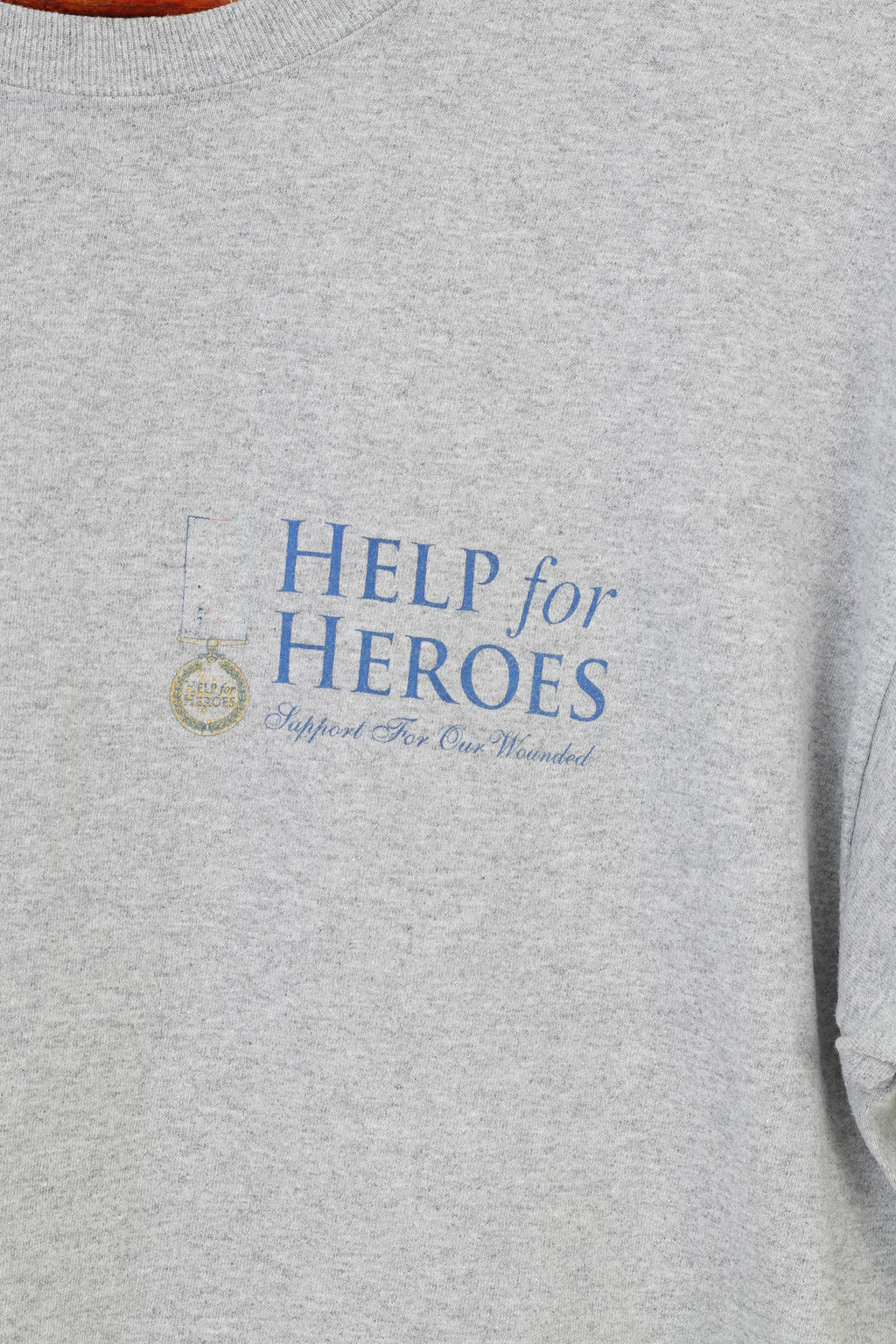 Help For Heroes Men L T-Shirt Gray Cotton Graphic Military Crew Neck Vintage  Top