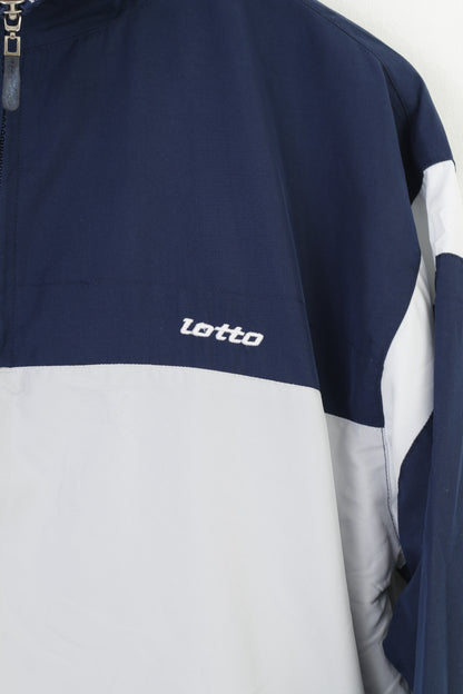 Lotto Boys LB 16 Age Jacket Navy Zip Neck Pullover Sportswear Lightweight Pockets Training Vintage Italian Classic Top