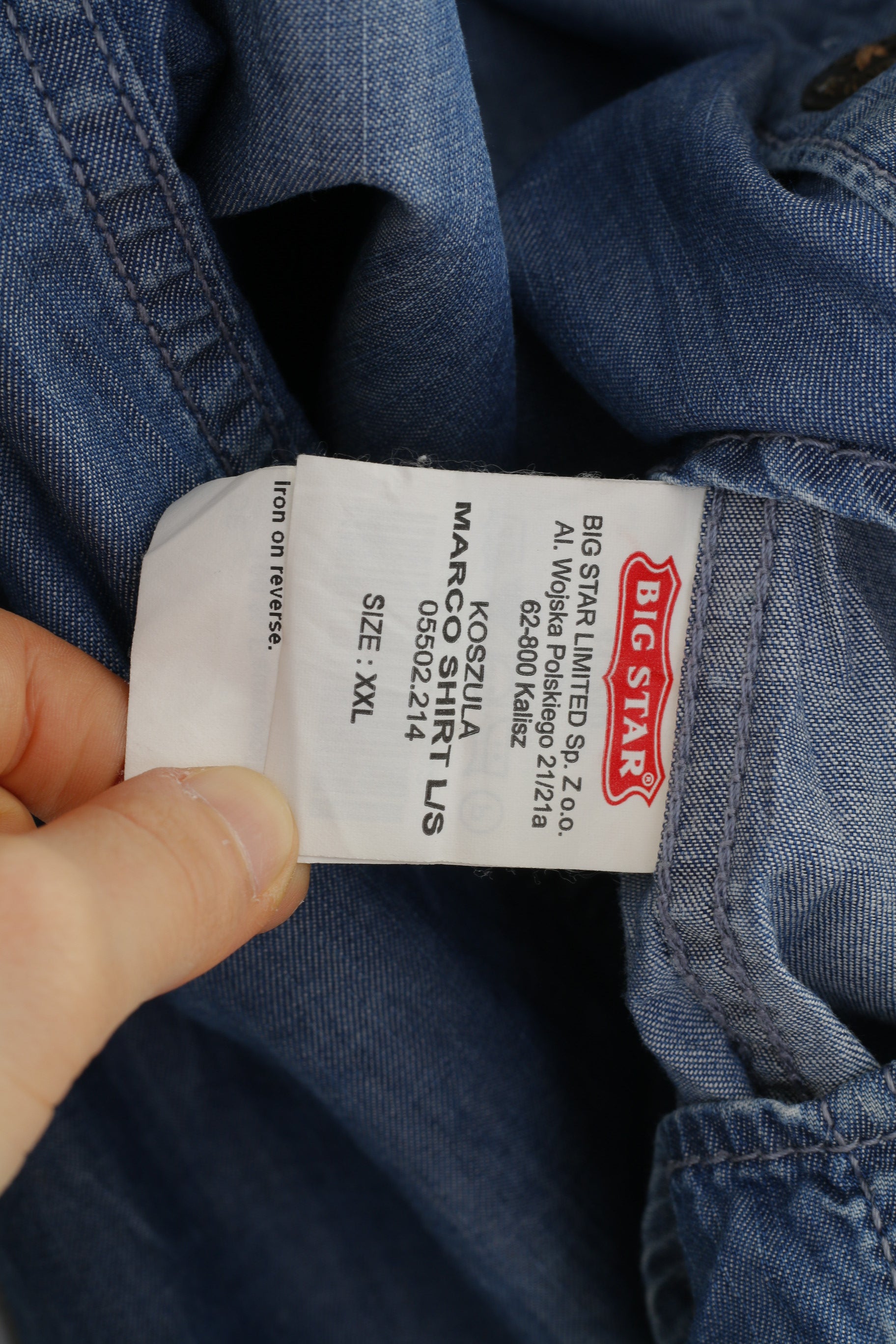 Big Star Men 2XL XL Casual Shirt Cotton Jeans Denim Blue Long Sleeve Pockets Collar  Top