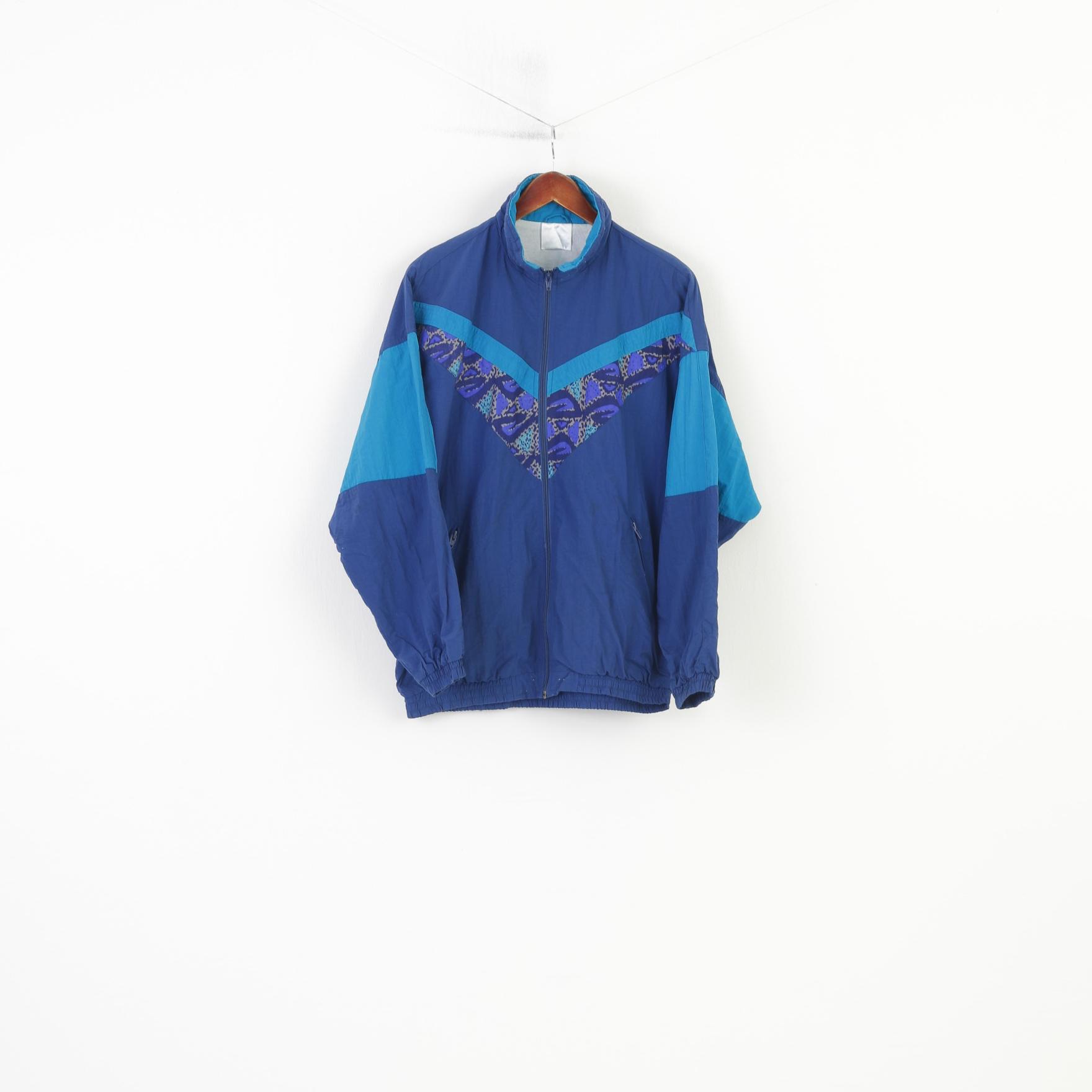 Crane Sports Men S Lightweight Jacket Blue Full Zipper Sportswear Nylon Waterproof Vintage 90s Pockets Top