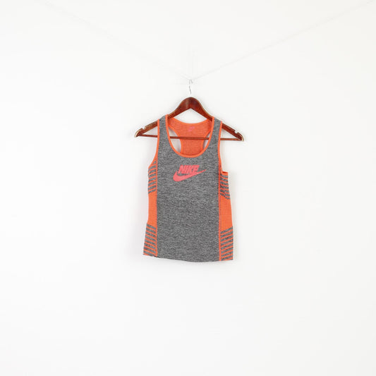 Nike Women S Shirt Gray Orange Neon Sportswear Stretch Sleeveless Vest Top