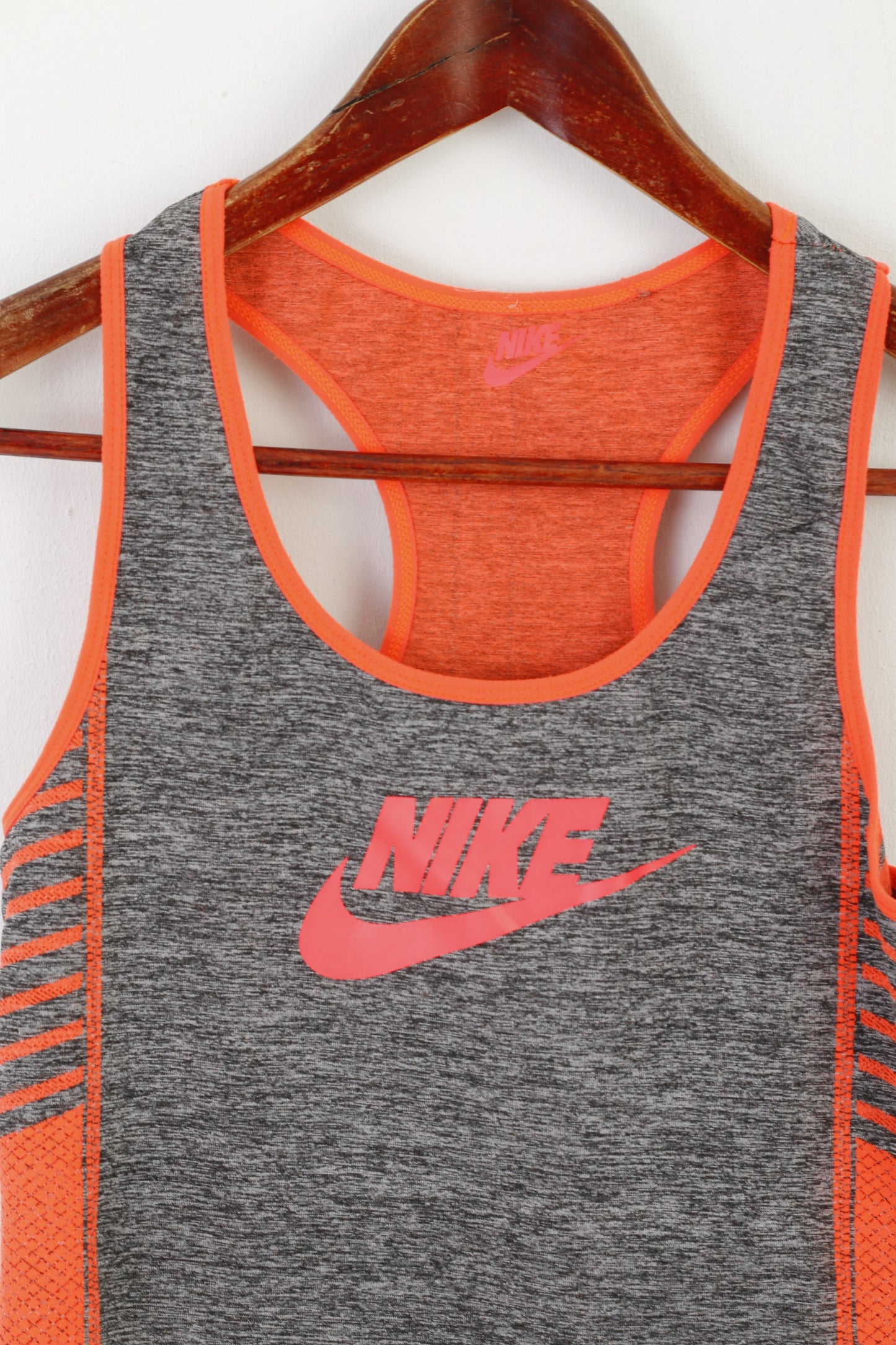 Nike Femme S Chemise Gris Orange Néon Sportswear Stretch Sans Manches Débardeur