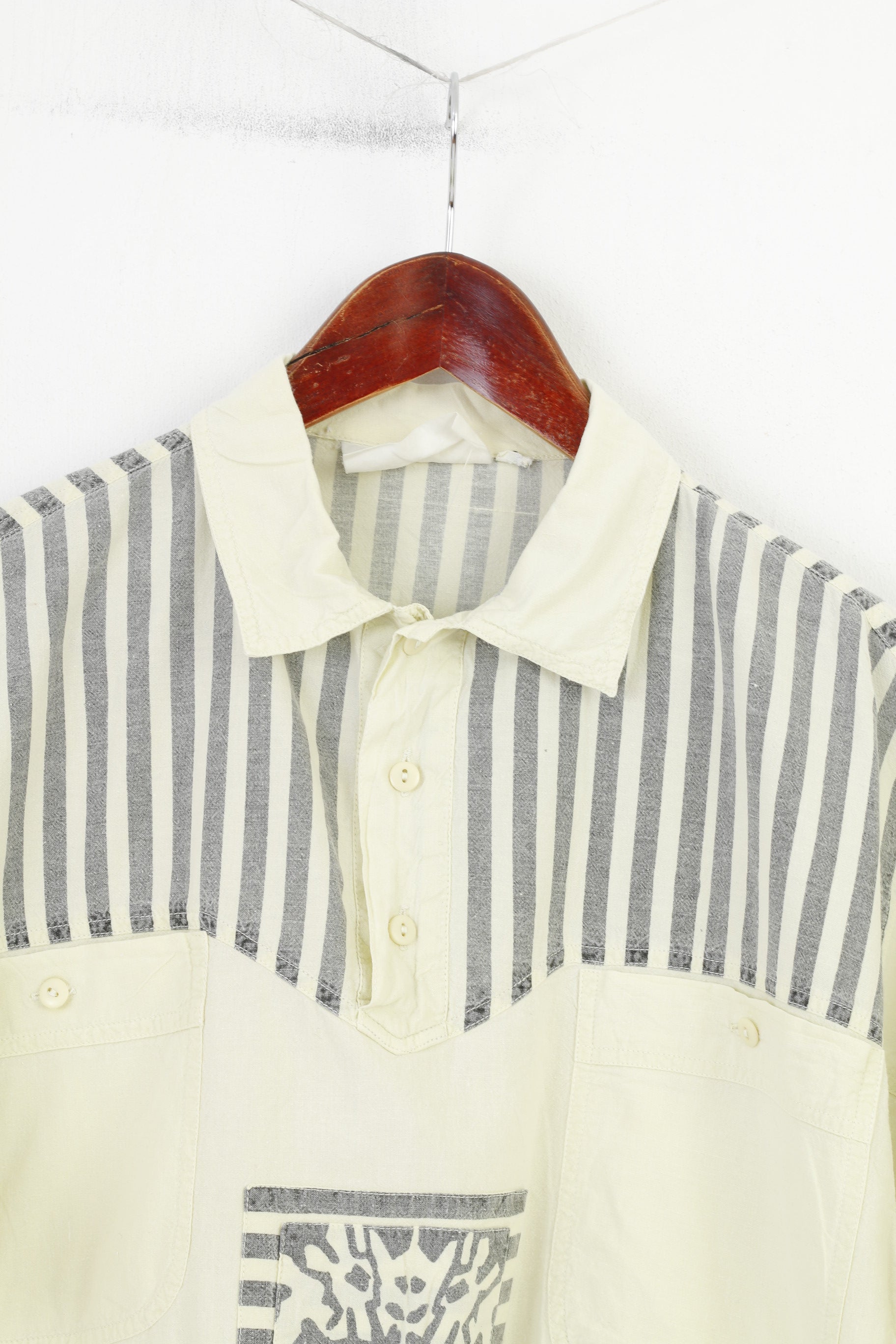 Vintage Men S Polo Shirt Yellow Cotton Detailed 90s Striped Short Sleeve Pockets Logo Vintage Top