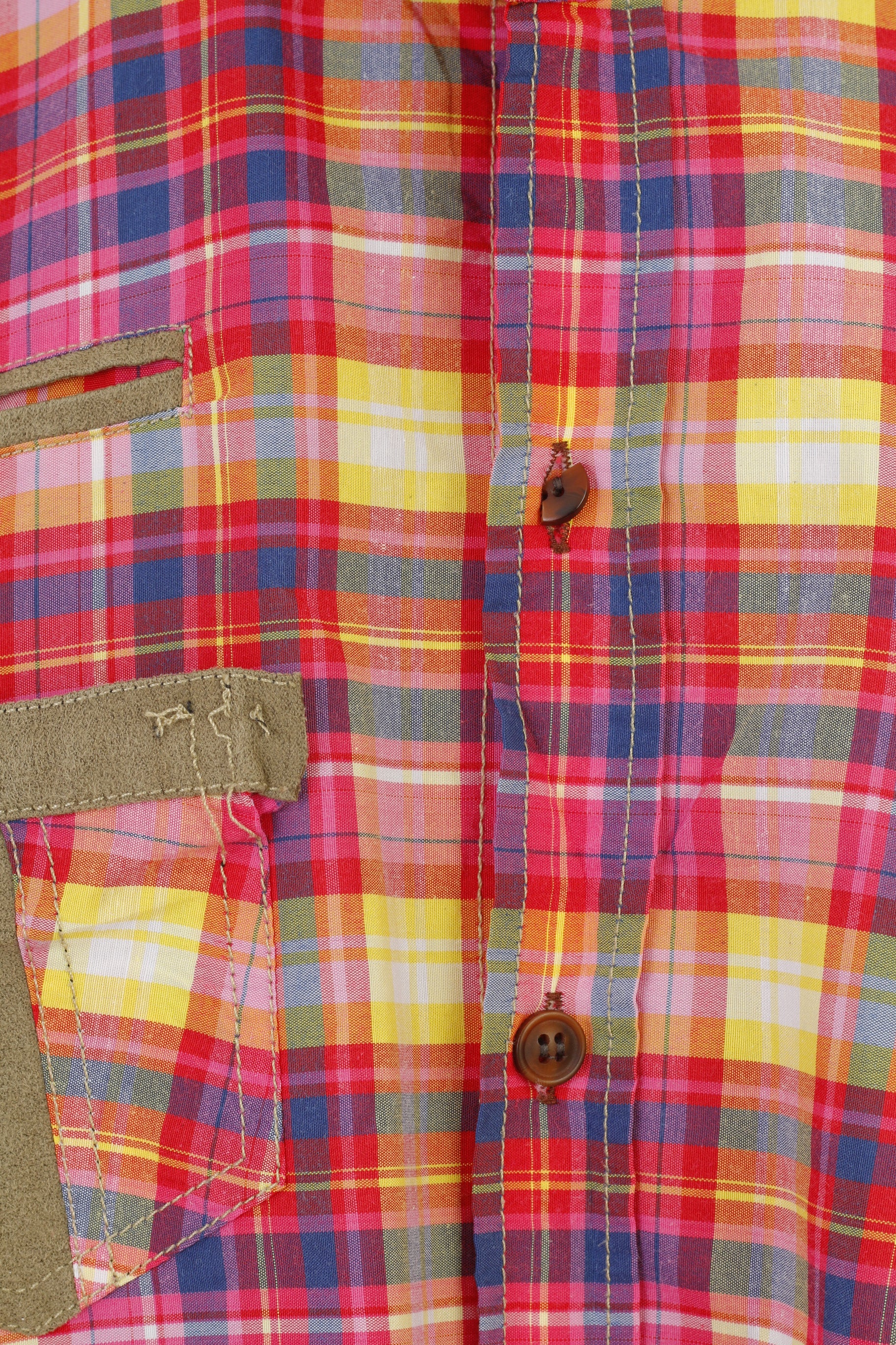 JR Men L S Casual Shirt Checkered Pink Cotton Pockets Stand-Up Collar Fit Short Sleeve Classic   Top