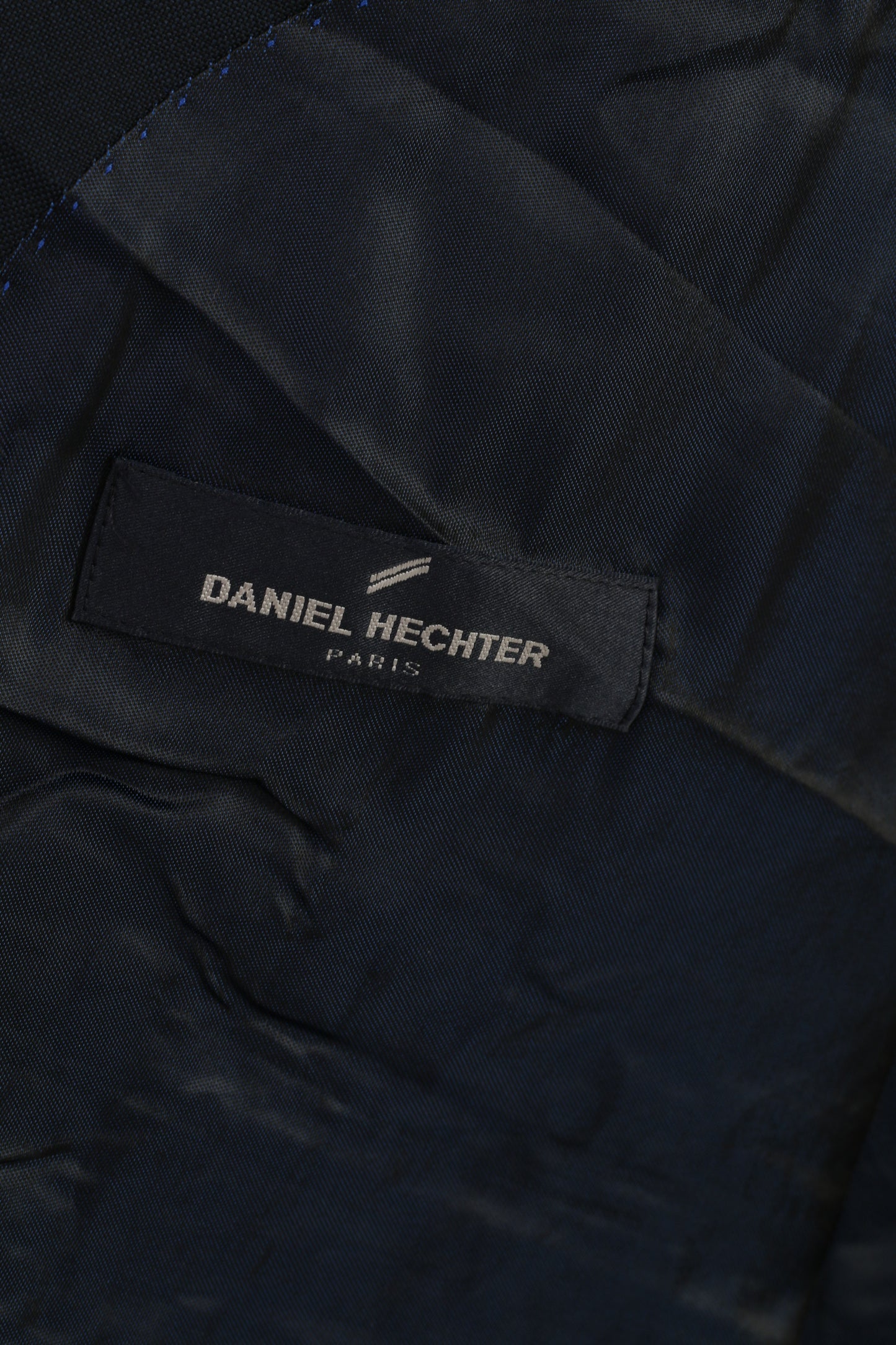 Daniel Hechter Paris Uomo 42 Blazer Giacca vintage con spalline monopetto in lana blu scuro