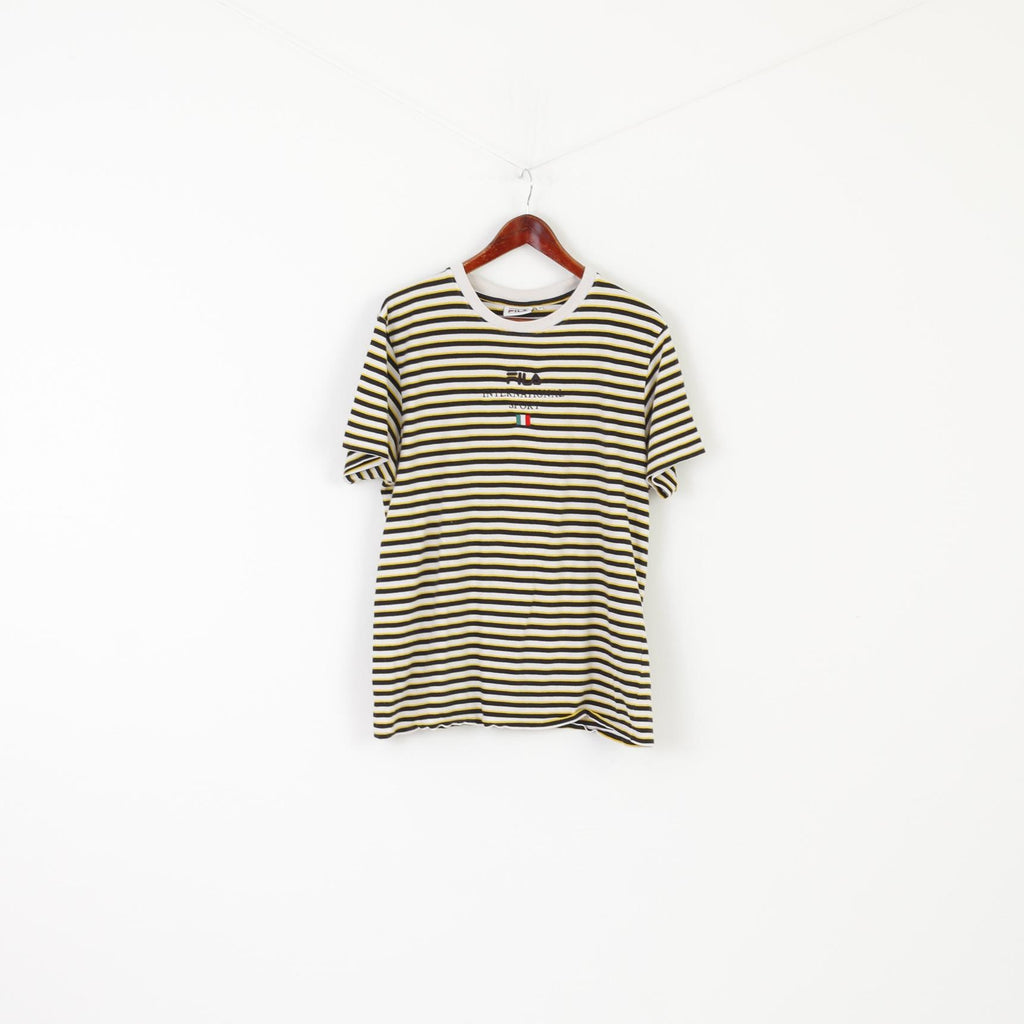 Fila Men M Shirt White Yellow Striped Vintage Cotton International Sport Italy Top