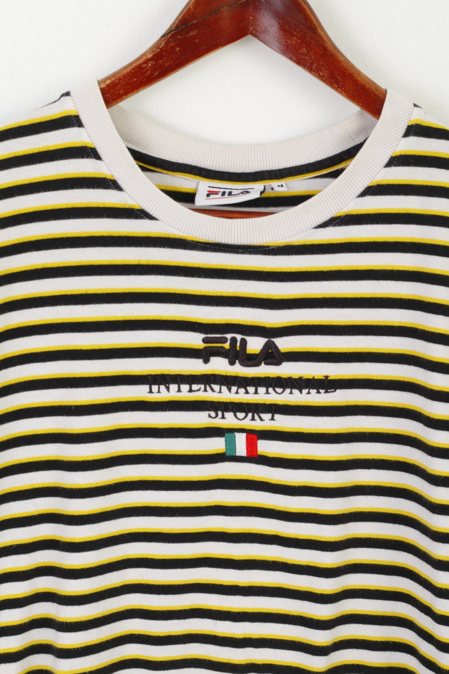 Fila Homme M Chemise Blanc Jaune Rayé Vintage Coton International Sport Italie Top