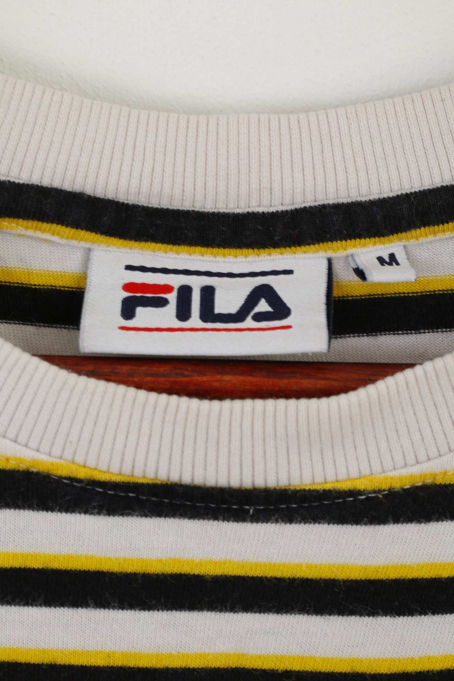 Fila Men M Shirt White Yellow Striped Vintage Cotton International Sport Italy Top