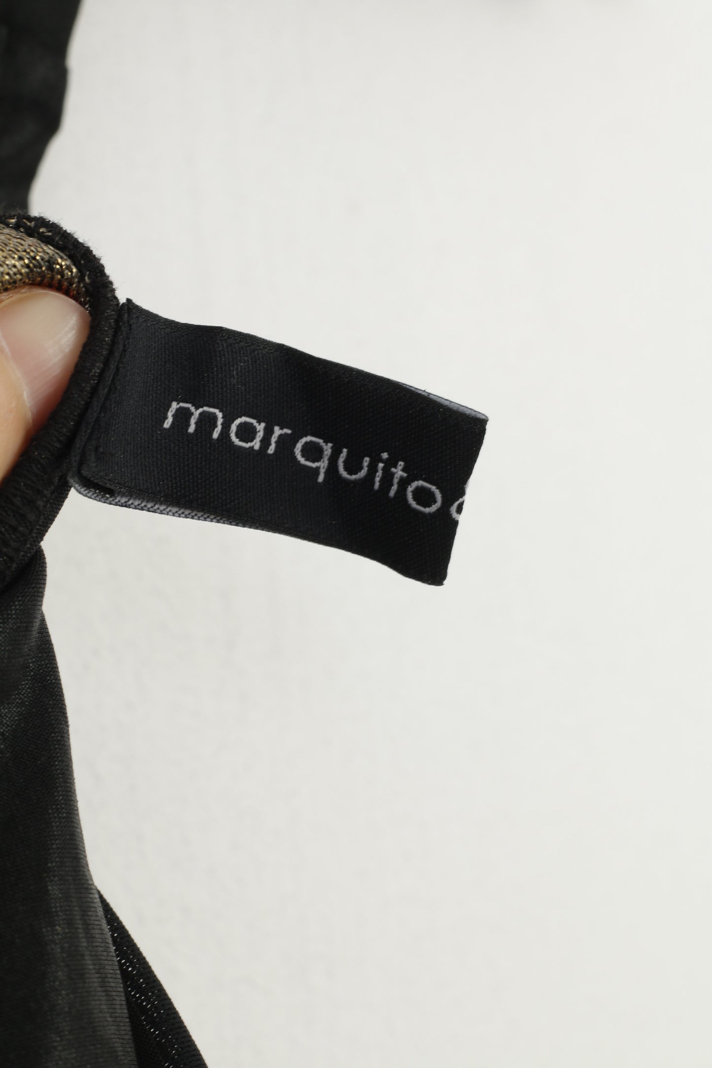 Marquito &amp; Blow Camicia a tunica da donna, nera, lunga, dorata, con maniche lucide, vintage, mini abito 