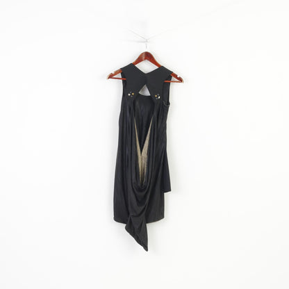Marquito &amp; Blow Camicia a tunica da donna, nera, lunga, dorata, con maniche lucide, vintage, mini abito 