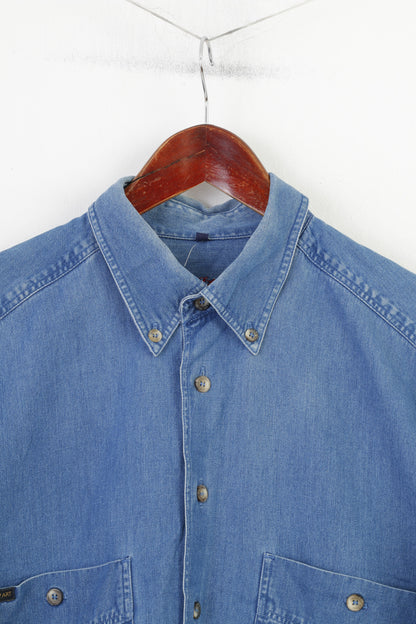 State Of Art Camicia casual da uomo L. Jeans con colletto in denim e bottoni. Top classico in cotone a maniche lunghe blu 