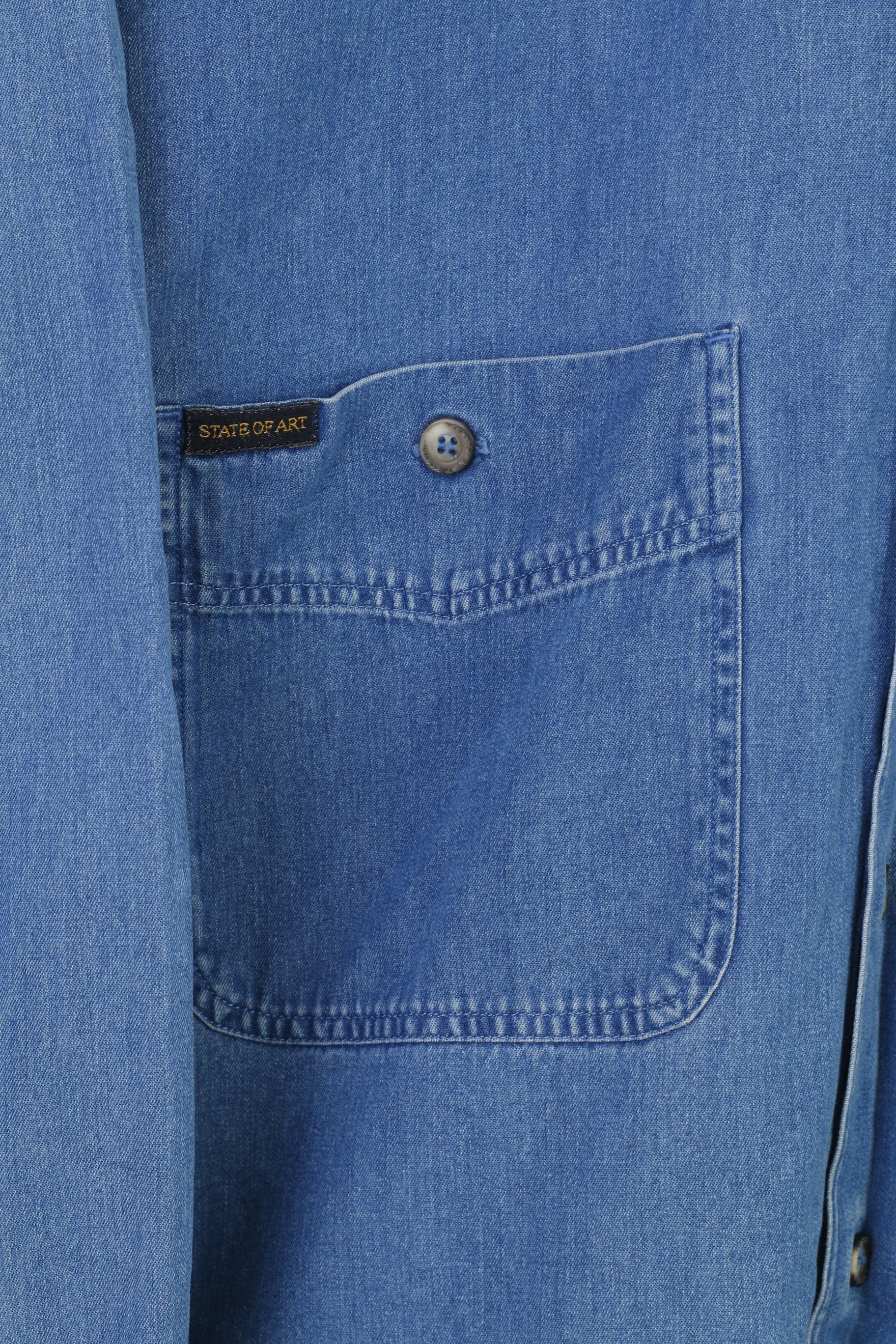 State Of Art Men L Casual Shirt Denim Buttons Down Collar Jeans Blue Long Sleeve Classic Cotton Top