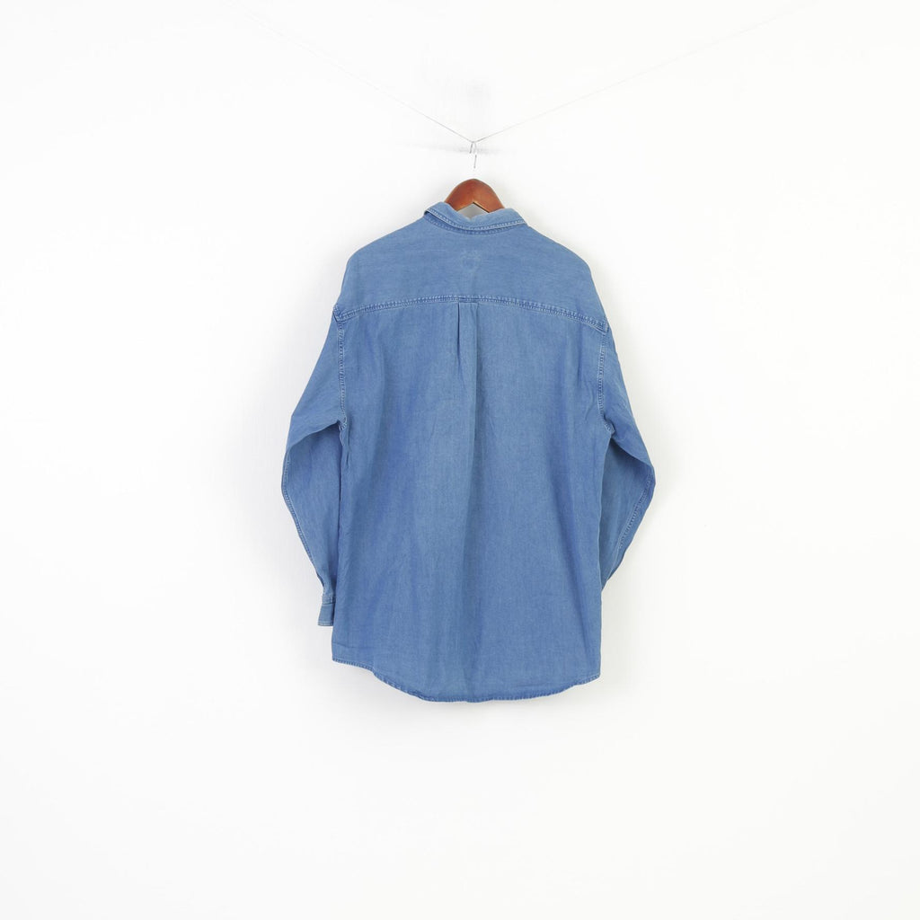 State Of Art Camicia casual da uomo L. Jeans con colletto in denim e bottoni. Top classico in cotone a maniche lunghe blu 