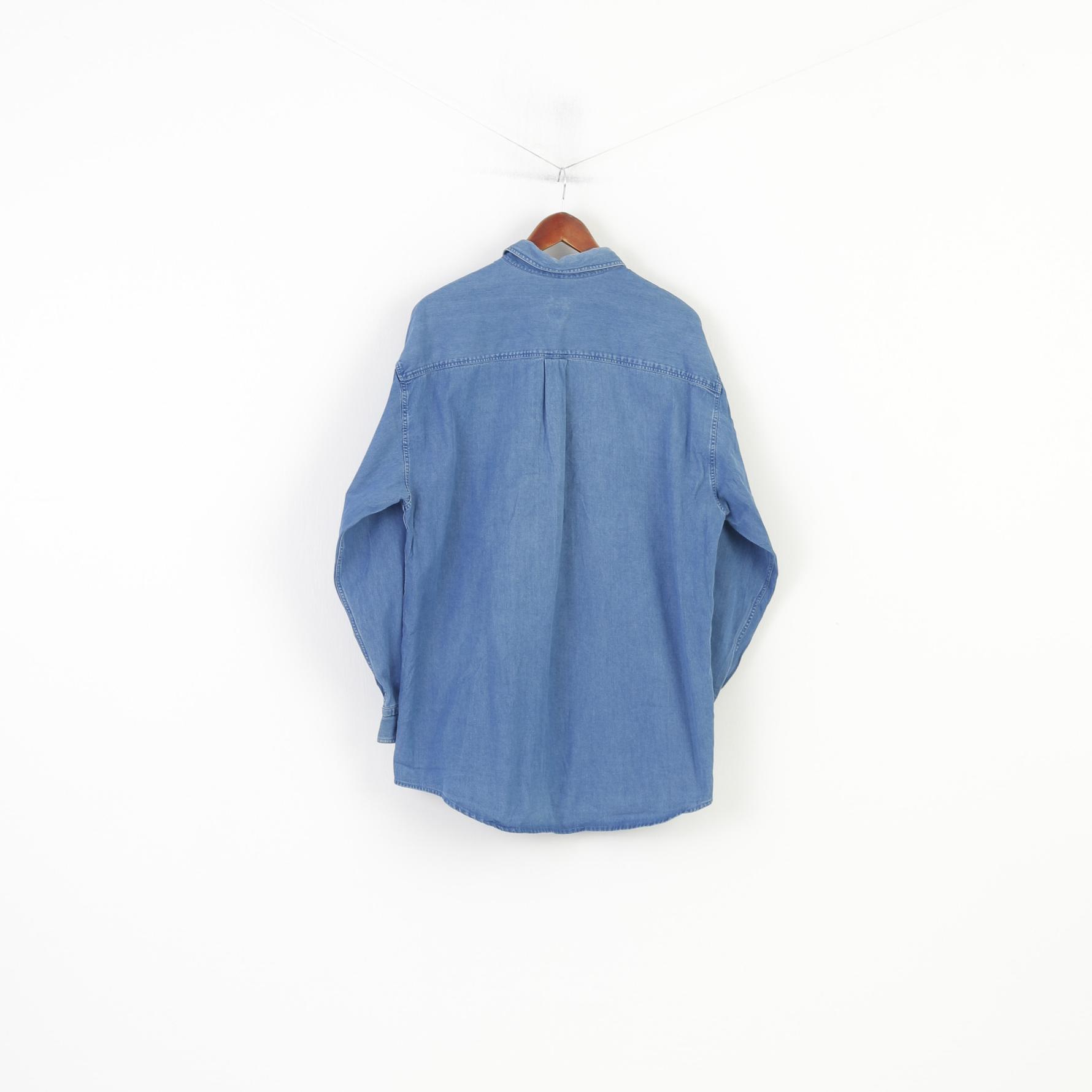 State Of Art Camicia casual da uomo L. Jeans con colletto in denim e bottoni. Top classico in cotone a maniche lunghe blu 