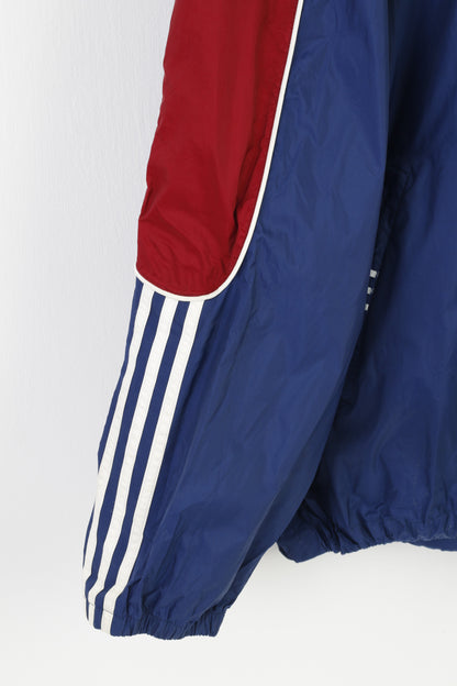 Adidas Hommes XL Veste Légère Fermeture Éclair Complète Marine Nylon À Capuchon Sportswear Vintage Haut Imperméable 