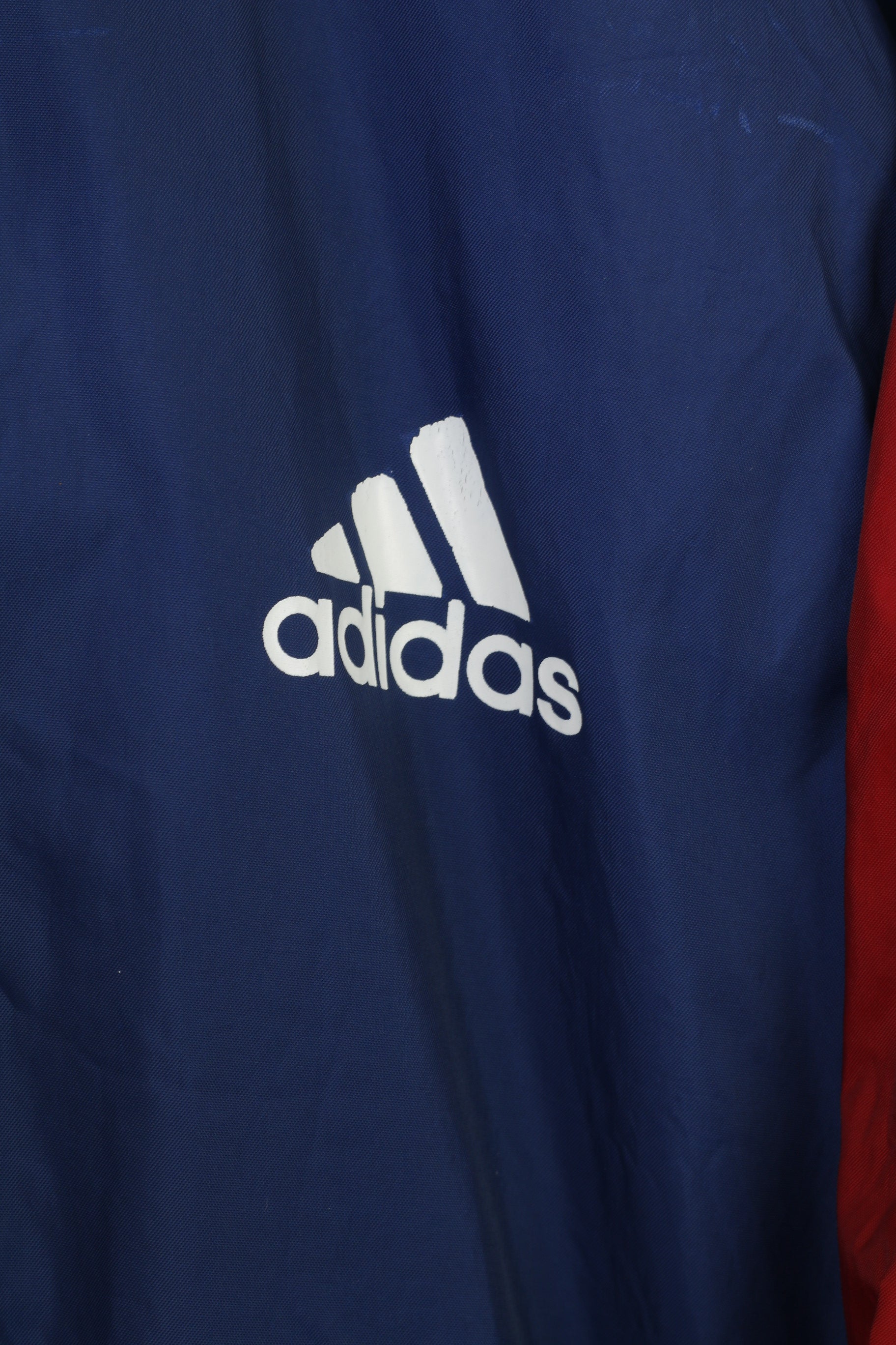 Adidas Hommes XL Veste Légère Fermeture Éclair Complète Marine Nylon À Capuchon Sportswear Vintage Haut Imperméable 