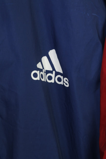 Adidas Giacca XL da uomo leggera con cerniera intera in nylon blu scuro con cappuccio sportivo vintage top impermeabile 