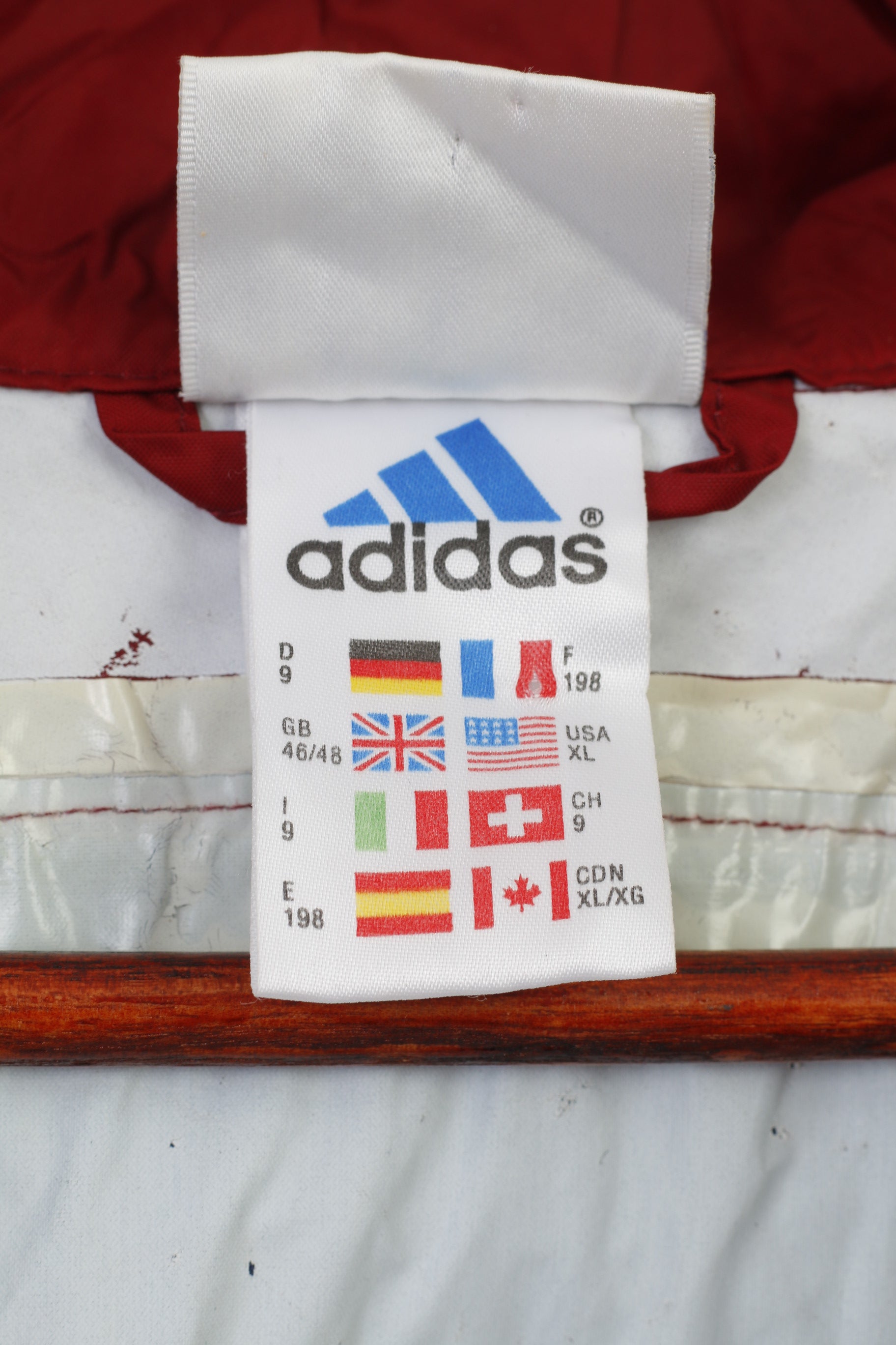 Adidas Hommes XL Veste Légère Fermeture Éclair Complète Marine Nylon À Capuchon Sportswear Vintage Haut Imperméable 