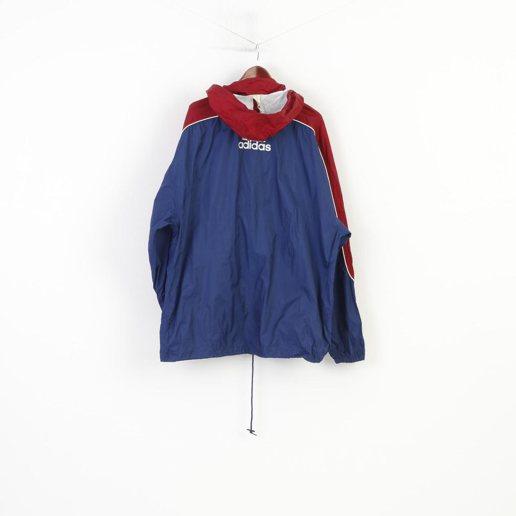 Adidas Hommes XL Veste Légère Fermeture Éclair Complète Marine Nylon À Capuchon Sportswear Vintage Haut Imperméable 