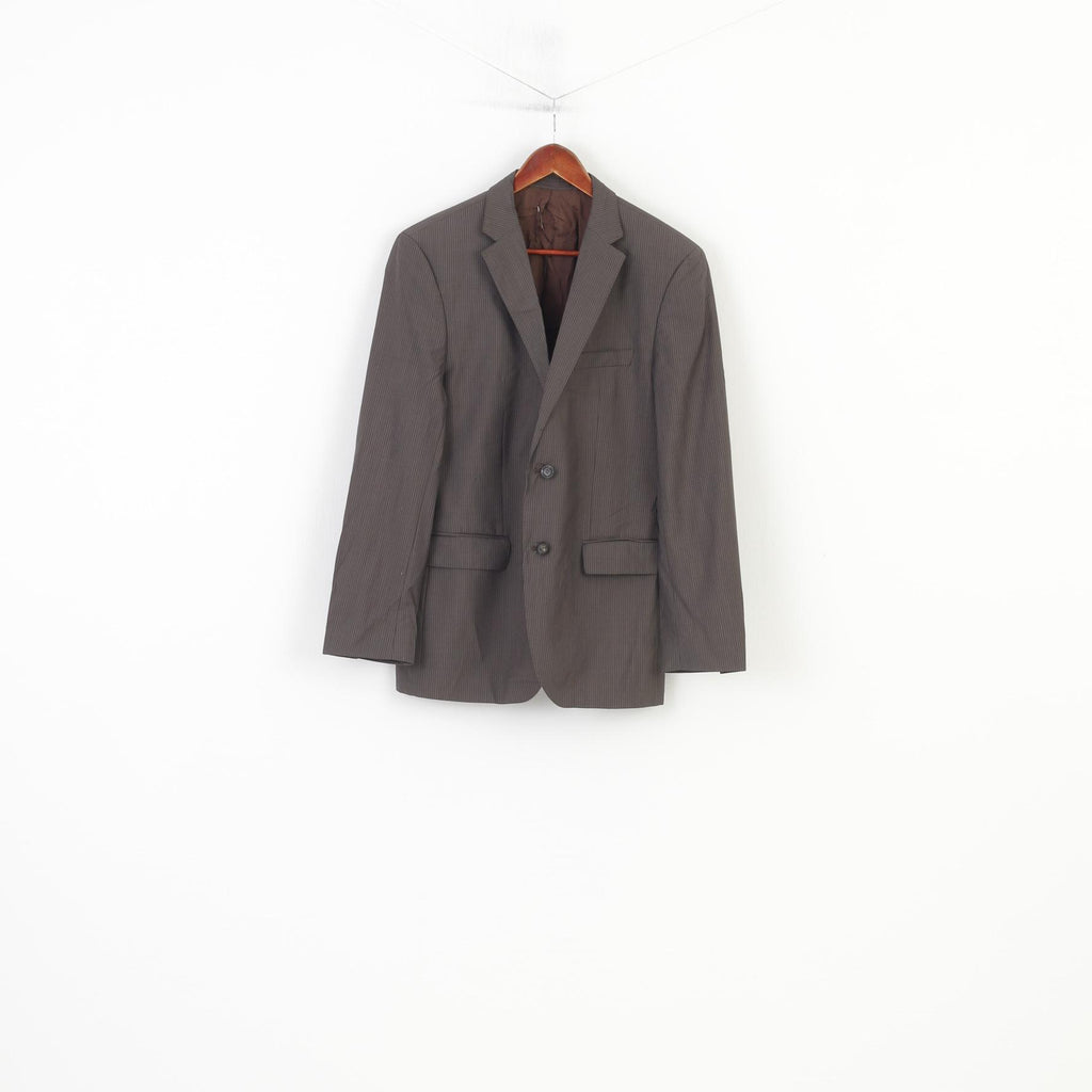 Hugo Boss Men 40 50 Blazer Grey Striped Virgin Wool Single Breasted Vintage Jacket