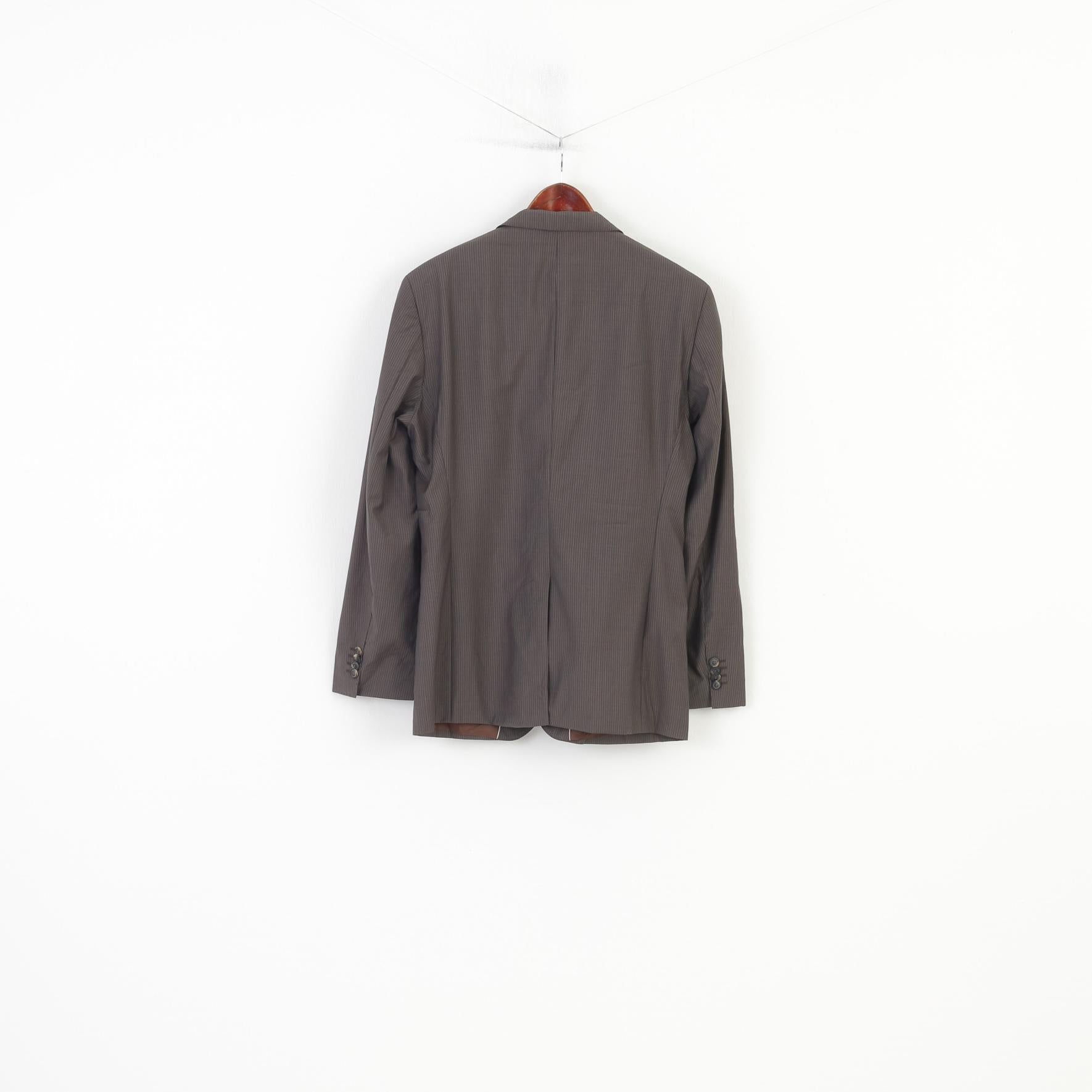 Hugo Boss Men 40 50 Blazer Grey Striped Virgin Wool Single Breasted Vintage Jacket