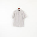 Dickies Men XL Casual Shirt Beige Checkered Cotton Blend Pocket Short Sleeve Top