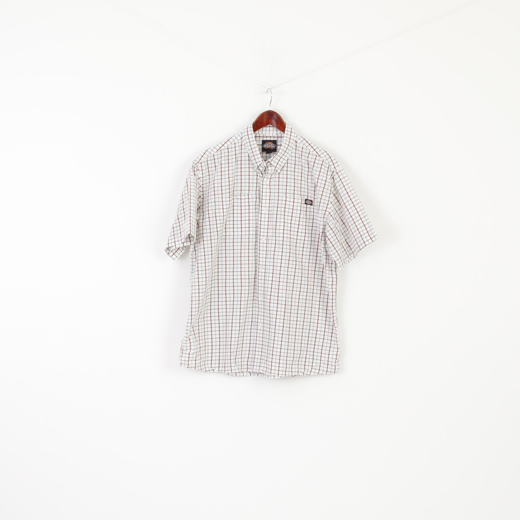 Dickies Men XL Casual Shirt Beige Checkered Cotton Blend Pocket Short Sleeve Top