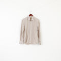 Harry & Sons Men M Casual Shirt Brown Striped Cotton Made in Italy Long Sleeve Top