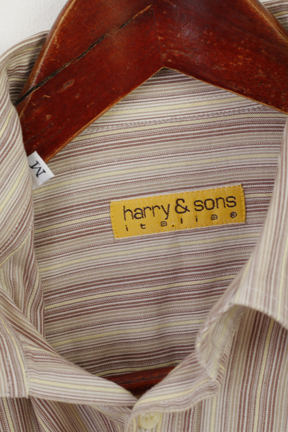 Harry &amp; Sons Chemise décontractée pour homme en coton rayé marron fabriqué en Italie à manches longues