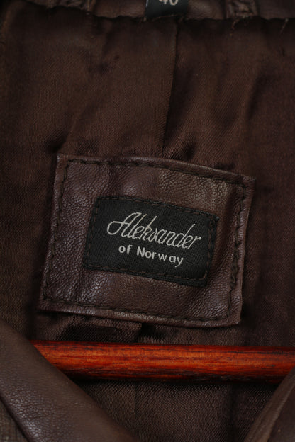 Cappotto Aleksander Of Norvegia da donna 40 M. Top con colletto vintage monopetto in pelle marrone scuro 