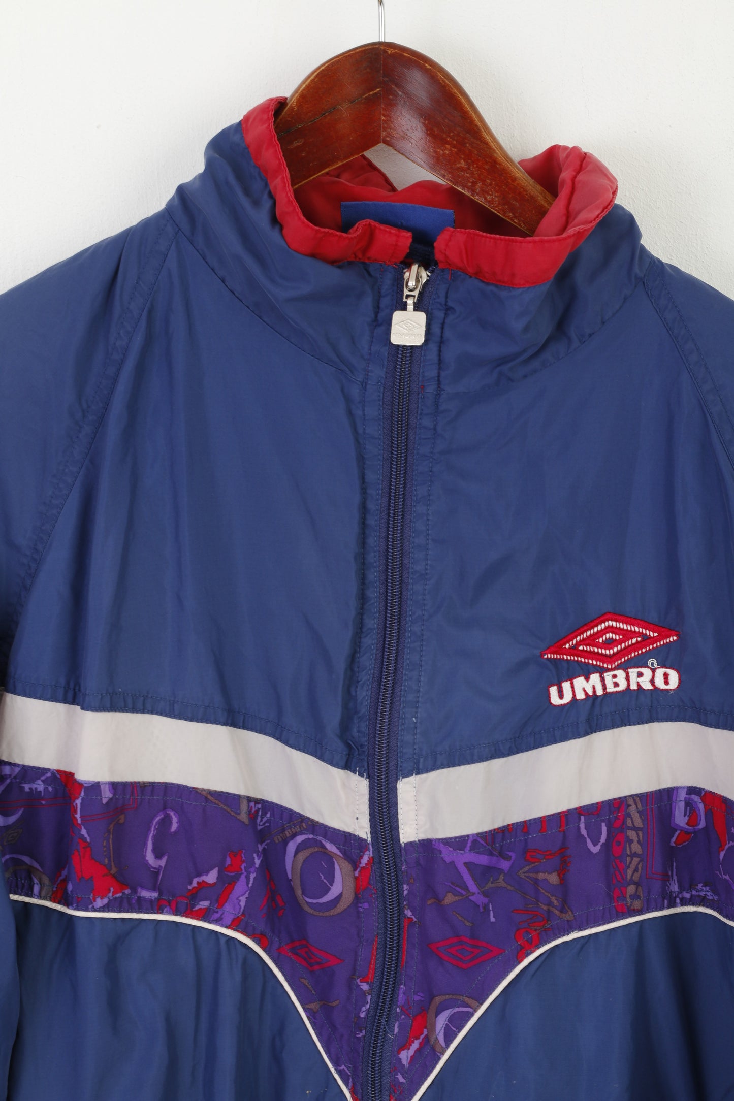 Umbro Hommes L Veste Bleu Vintage 90s Full Zipper Bomber Sportswear Top