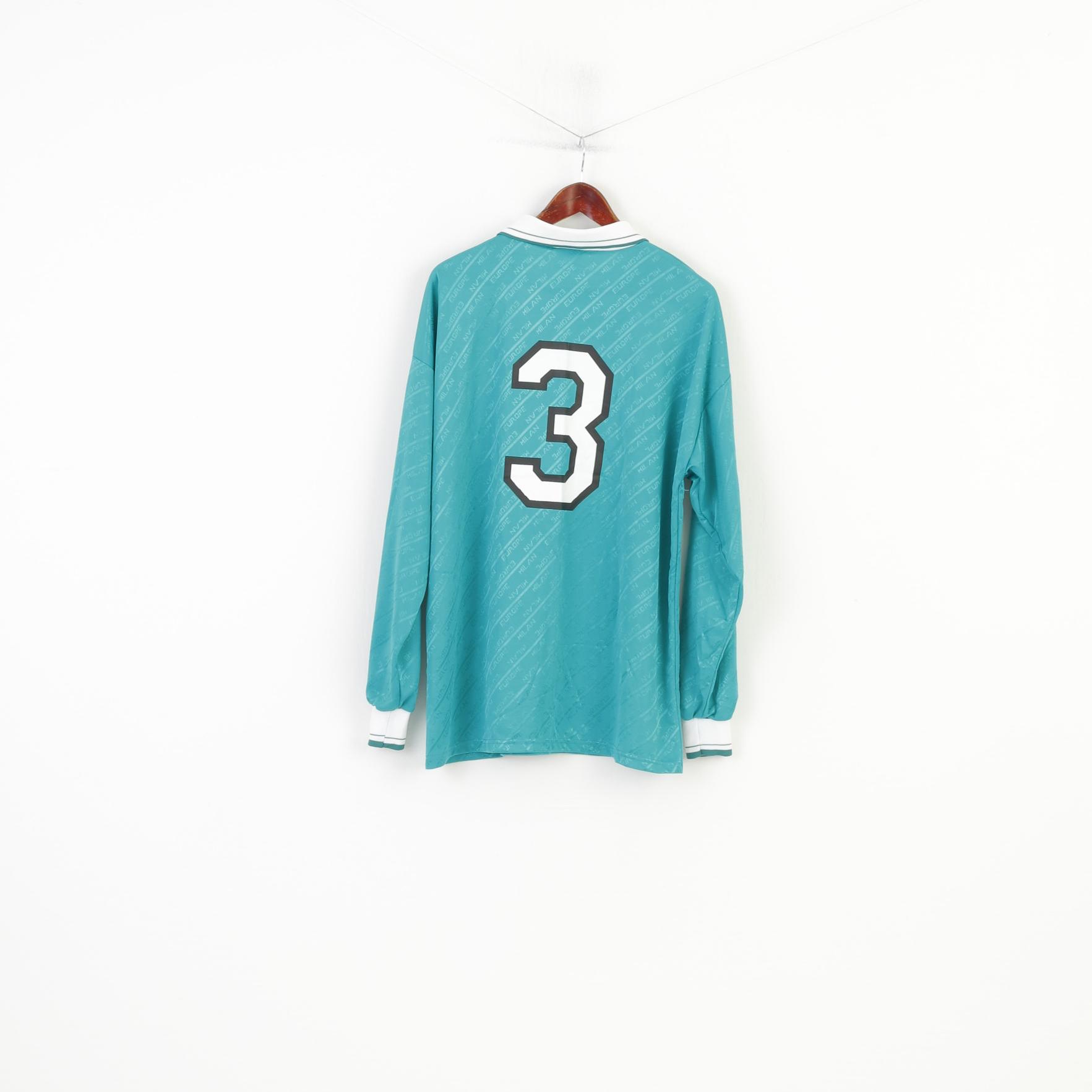 Milan Europe Men XL Shirt Green Sportswear  Img V Neck Collar Training Long Sleeve Vintage #3 Top