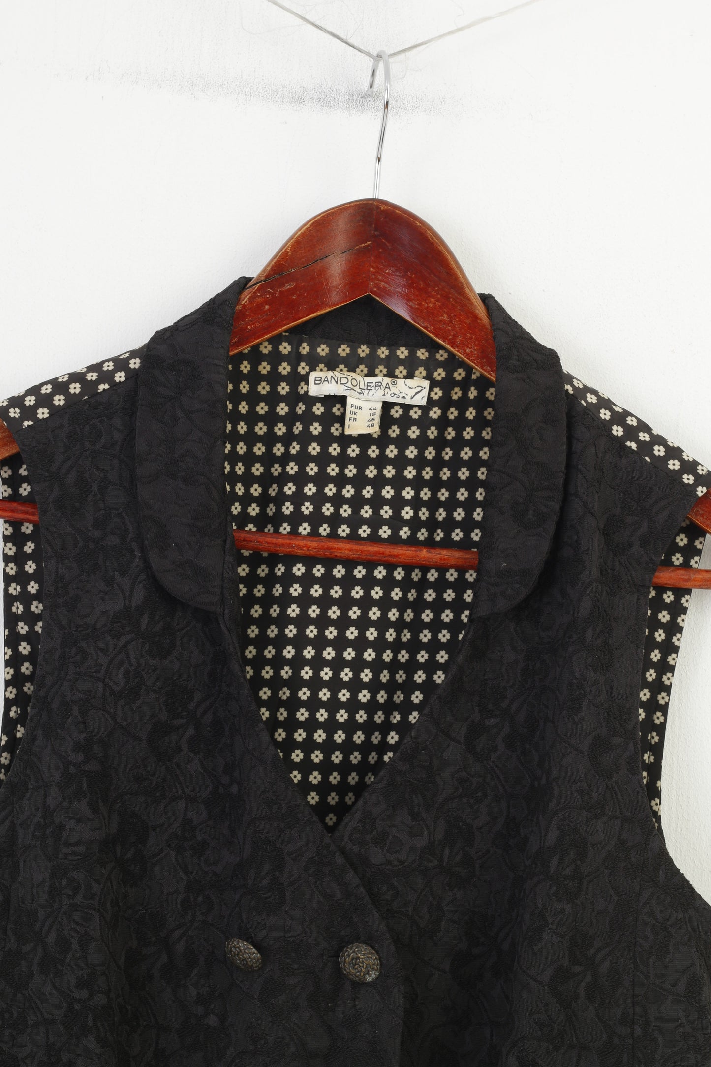 Bandolera – gilet Double boutonnage en coton pour femmes, imprimé floral, manches noires, broderie, haut Vintage, 44 XL 