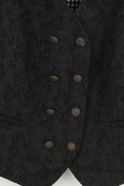 Bandolera Donna 44 XL Gilet doppiopetto in cotone con stampa floreale, maniche nere ricamate, top vintage