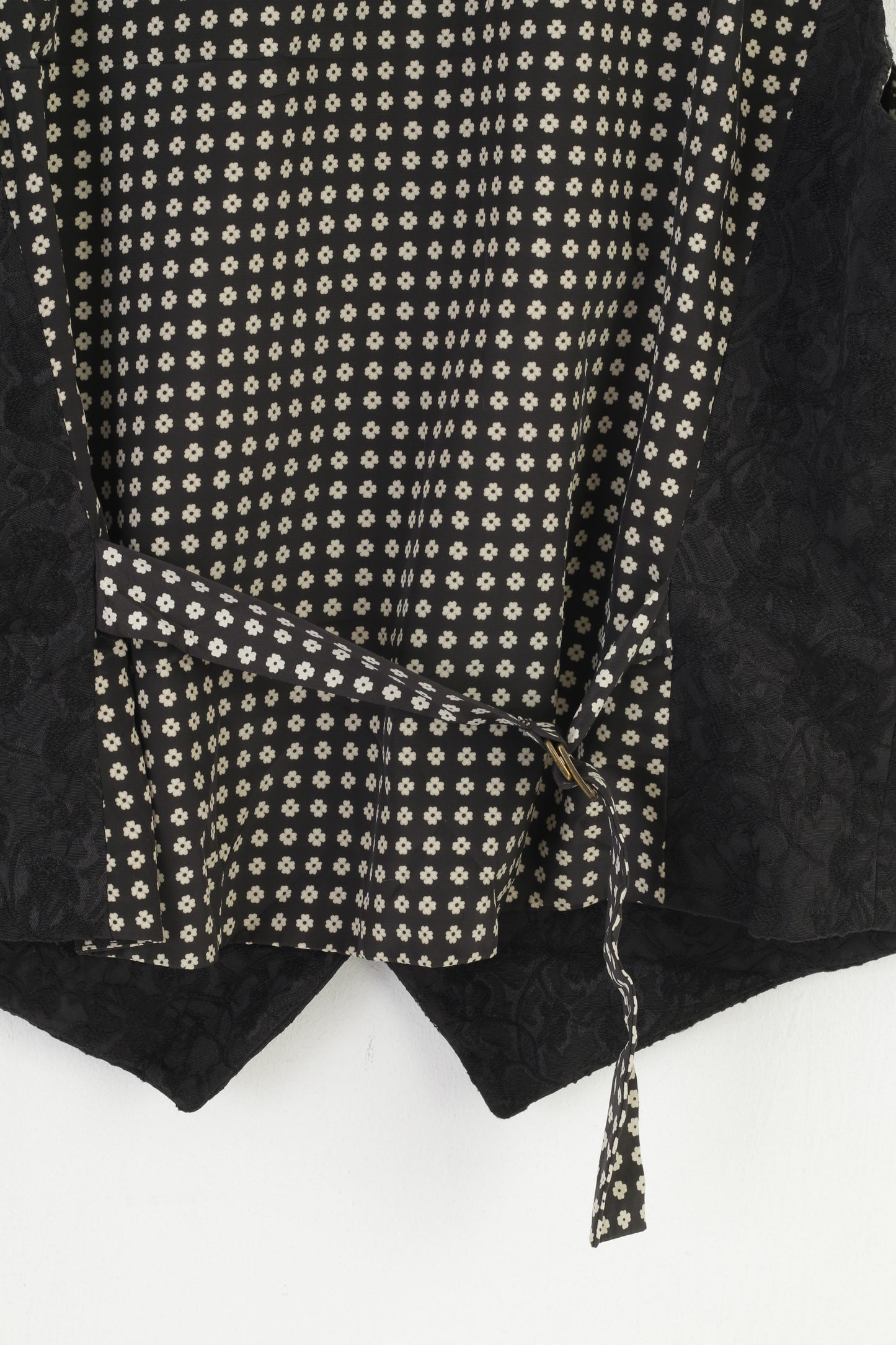 Bandolera Women 44 XL Vest Double Breasted Cotton Flower Print Black Sleevelees Embroidery Vintage Top