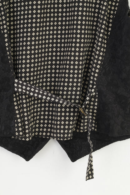 Bandolera Donna 44 XL Gilet doppiopetto in cotone con stampa floreale, maniche nere ricamate, top vintage