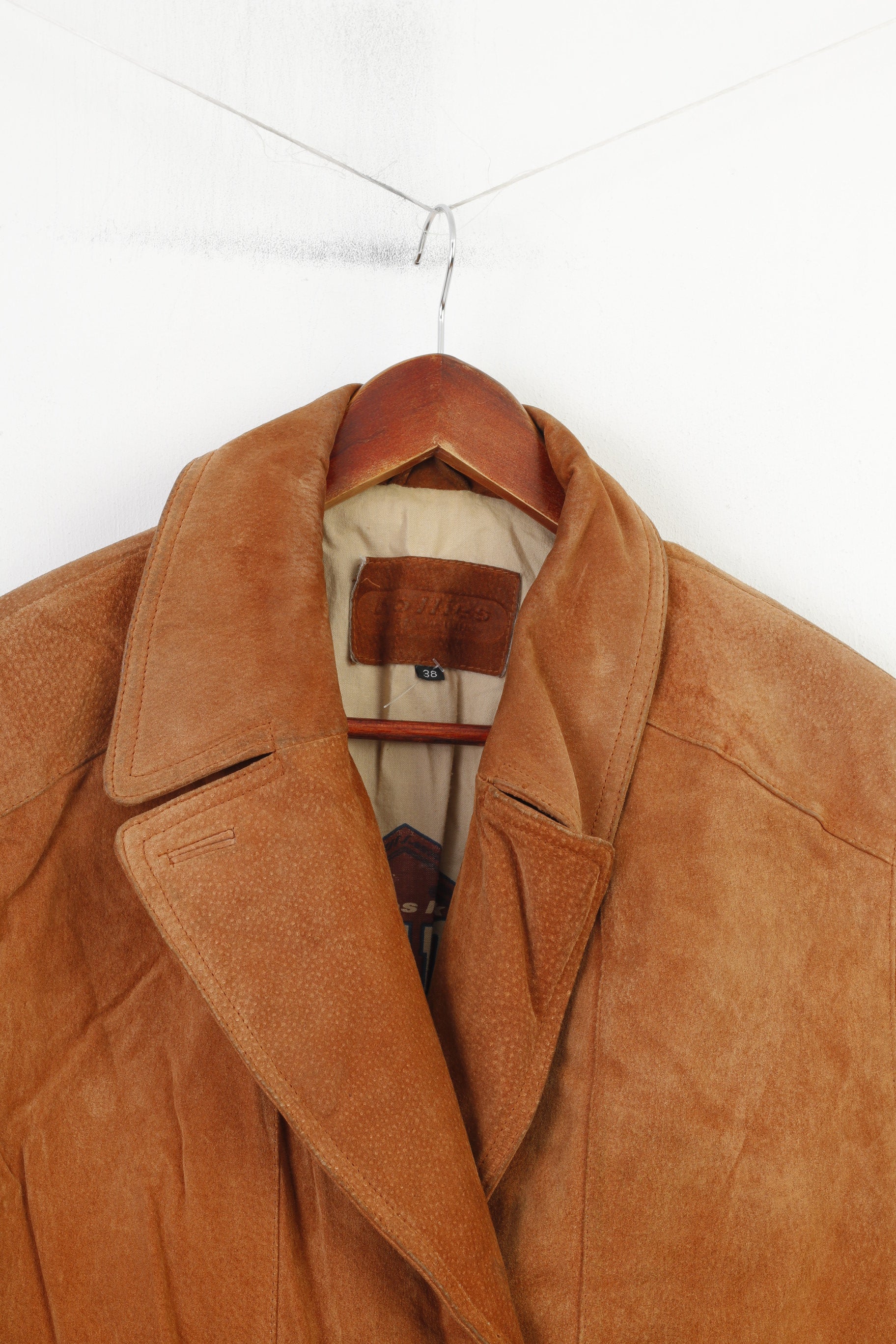 Hollies Women 38 M Leather Jacket Double Breasted Brown Suede Camel Vintage Great Look Vintage Collar Top