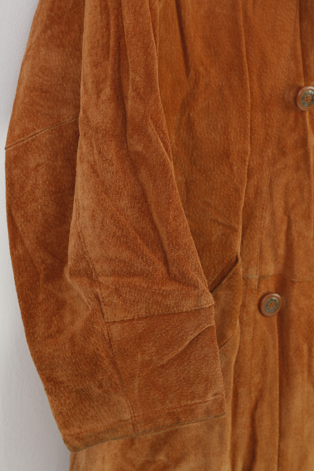 Hollies Women 38 M Leather Jacket Double Breasted Brown Suede Camel Vintage Great Look Vintage Collar Top