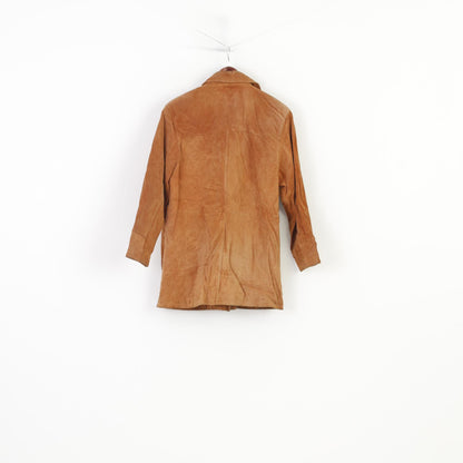 Hollies Women 38 M Leather Jacket Double Breasted Brown Suede Camel Vintage Great Look Vintage Collar Top