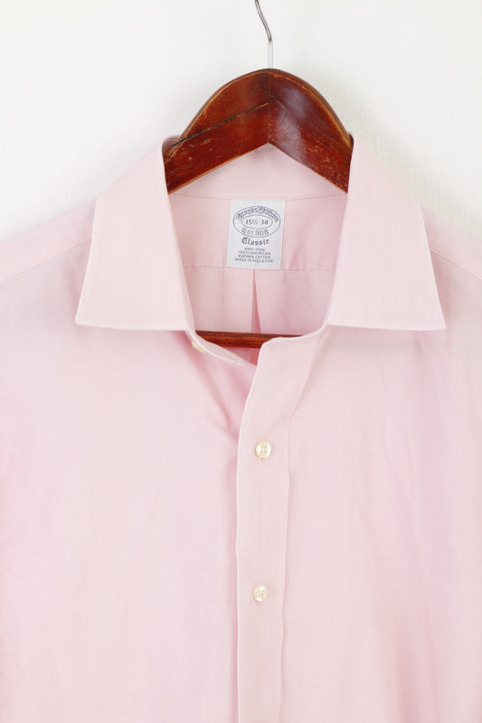 Brooks Brothers 15.5 34 L Casual Shirt Pink Cotton Cuff Elegant Long Sleeve Top