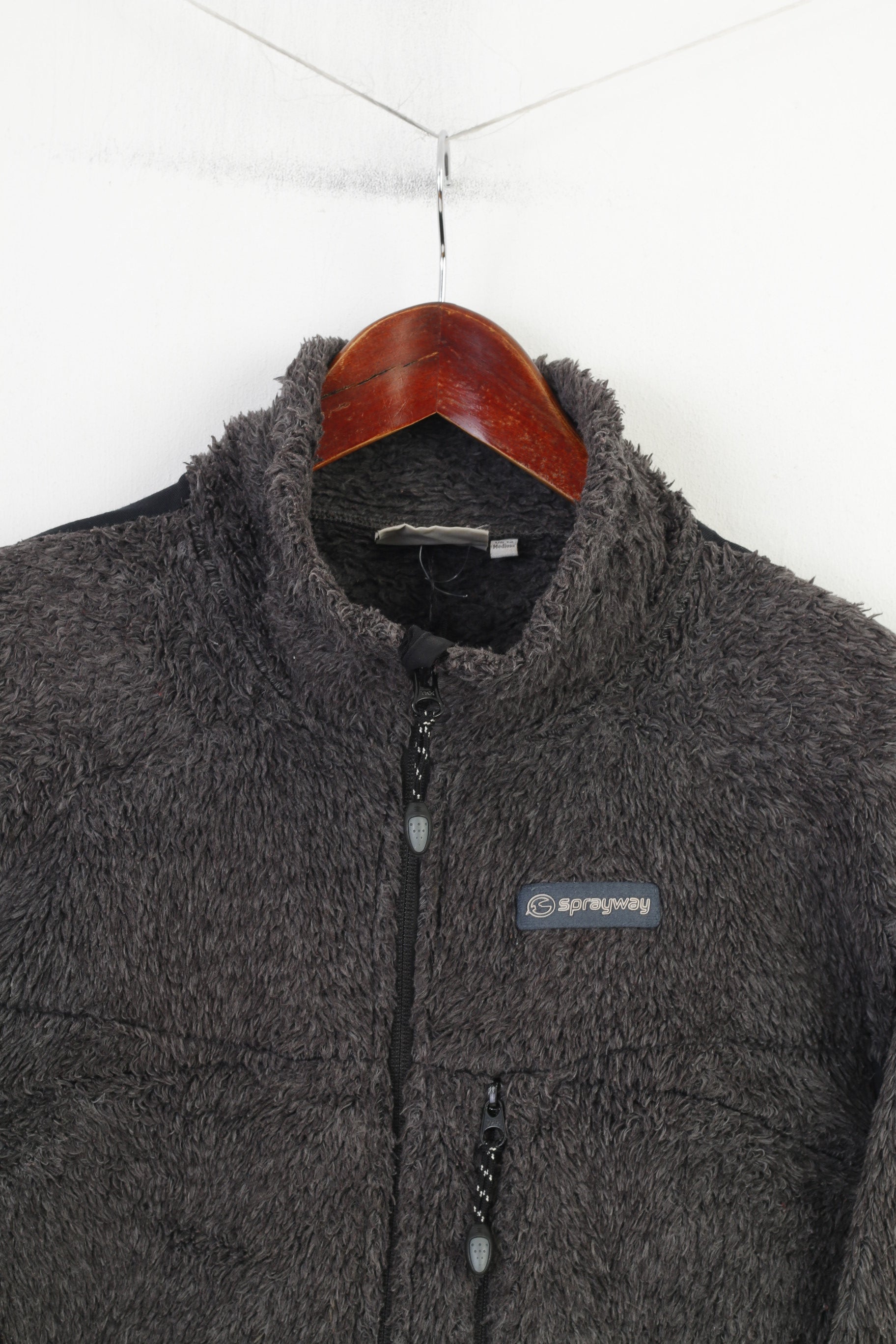 Sprayway Women 12 M Fleece  Sweatshirt Grey Fluffy Full Zipper Padded Warm Vintage Top