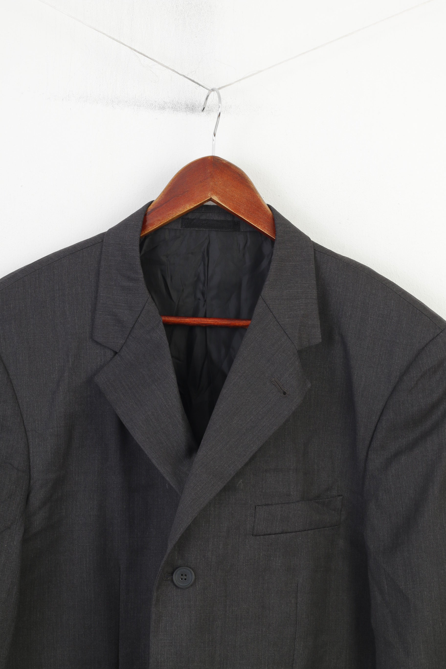 Butler & Webb Men 44 Blazer Grey  Wool Super 120' Single Breasted Vintage Classic Jacket