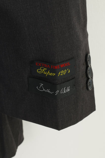 Butler &amp; Webb Hommes 44 Blazer Gris Laine Super 120' Veste Classique Vintage à Simple Boutonnage
