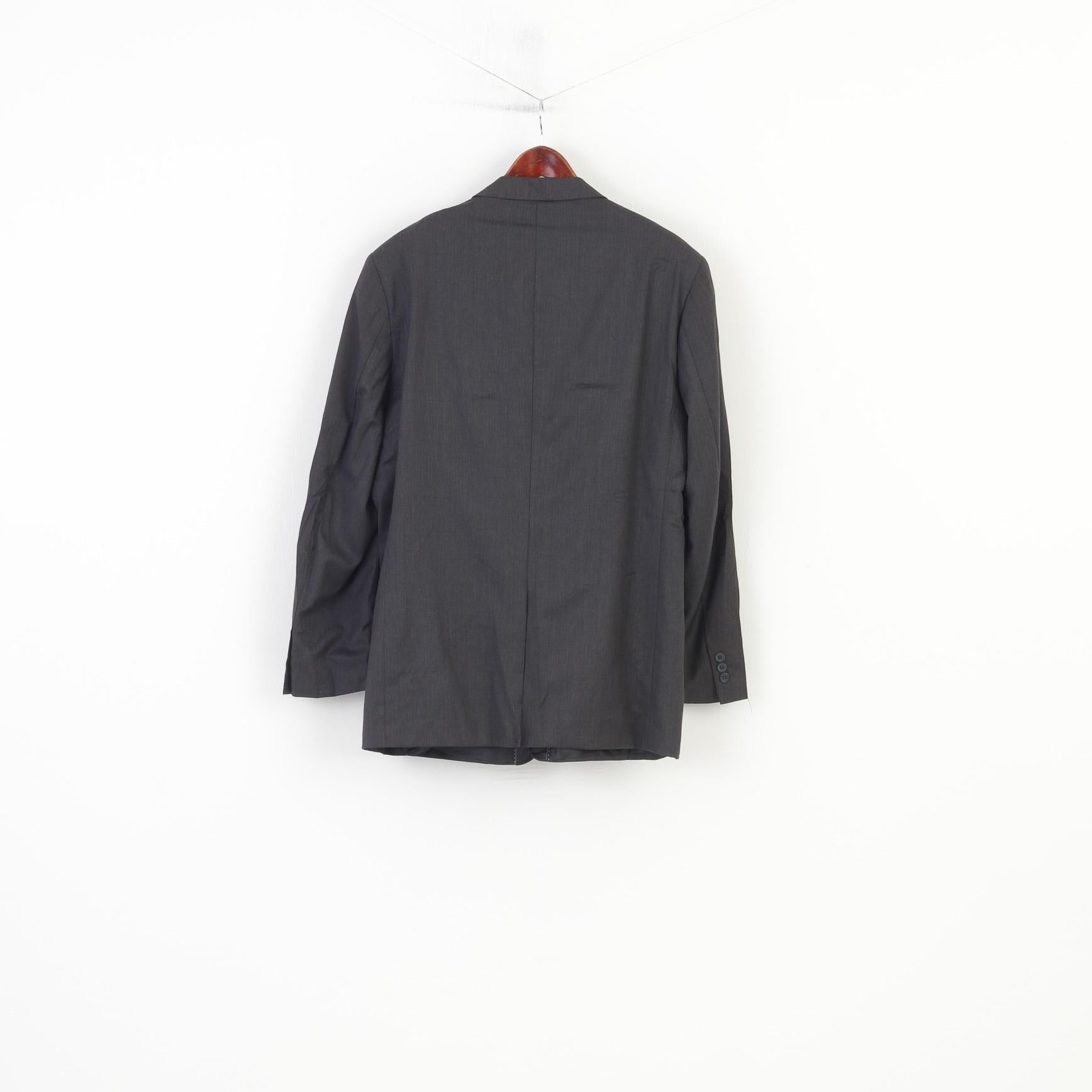 Butler & Webb Men 44 Blazer Grey  Wool Super 120' Single Breasted Vintage Classic Jacket