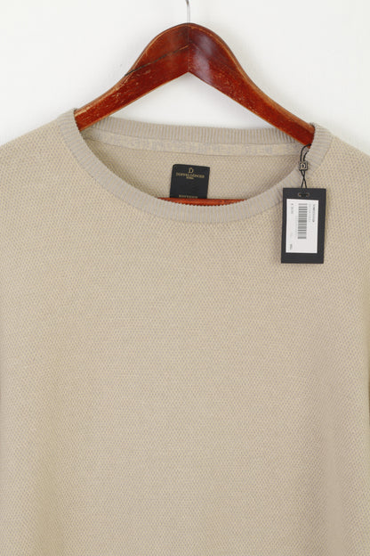 Nuovo Doppelganger Roma Uomo XXL (XL) Maglione Maglione elasticizzato classico in cotone grigio beige