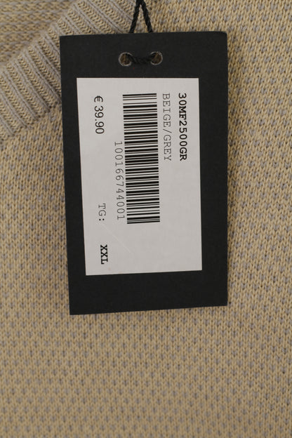 Nuovo Doppelganger Roma Uomo XXL (XL) Maglione Maglione elasticizzato classico in cotone grigio beige