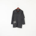 Vintage Women M Polo Shirt Gray Cotton Long Buttoned Embroidered Long Sleeve Top