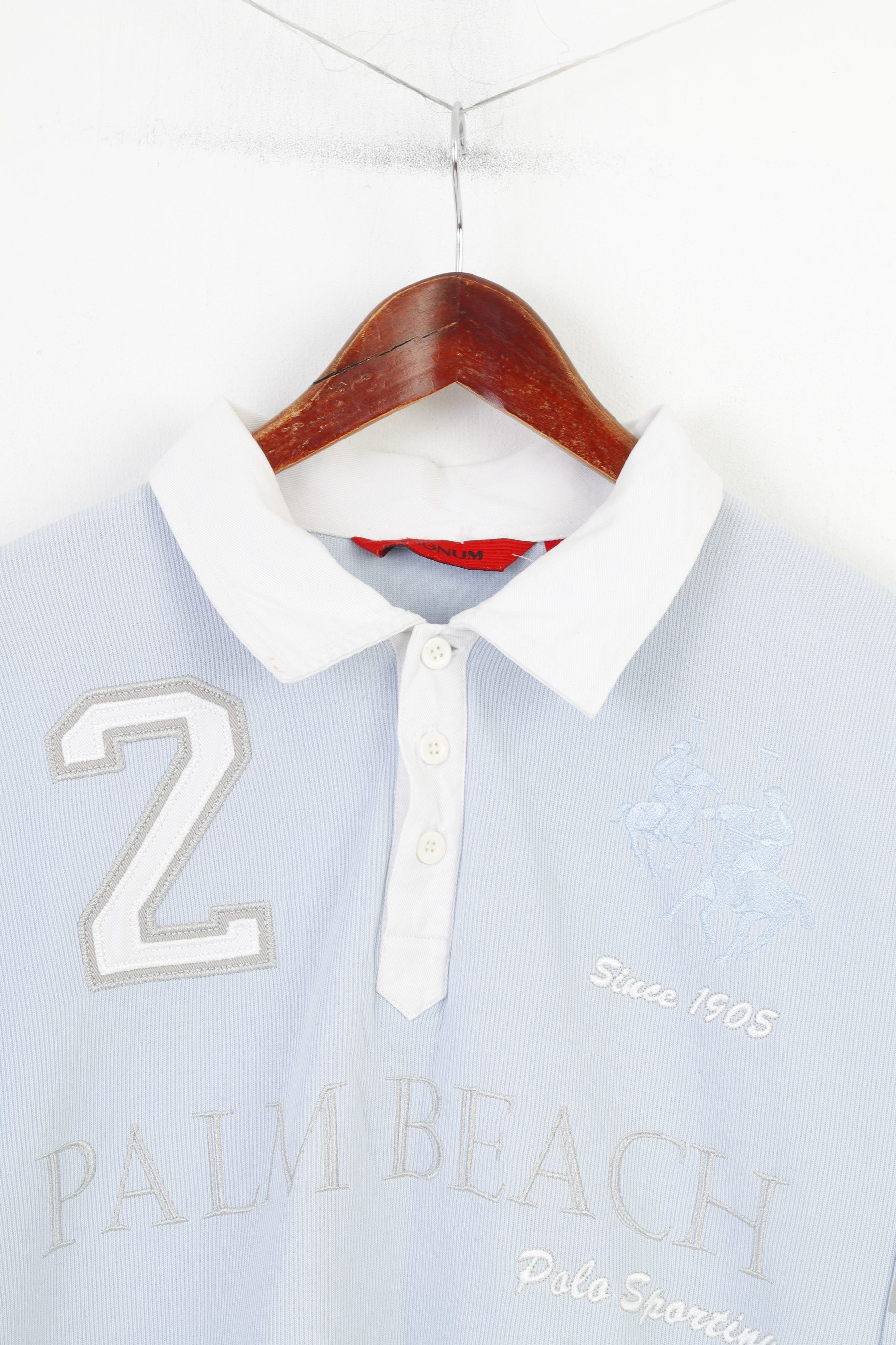 Signum Men L Polo Shirt Blue Cotton Long Sleeve Polo Sporting Palm Beach Collar Bottoms  Top