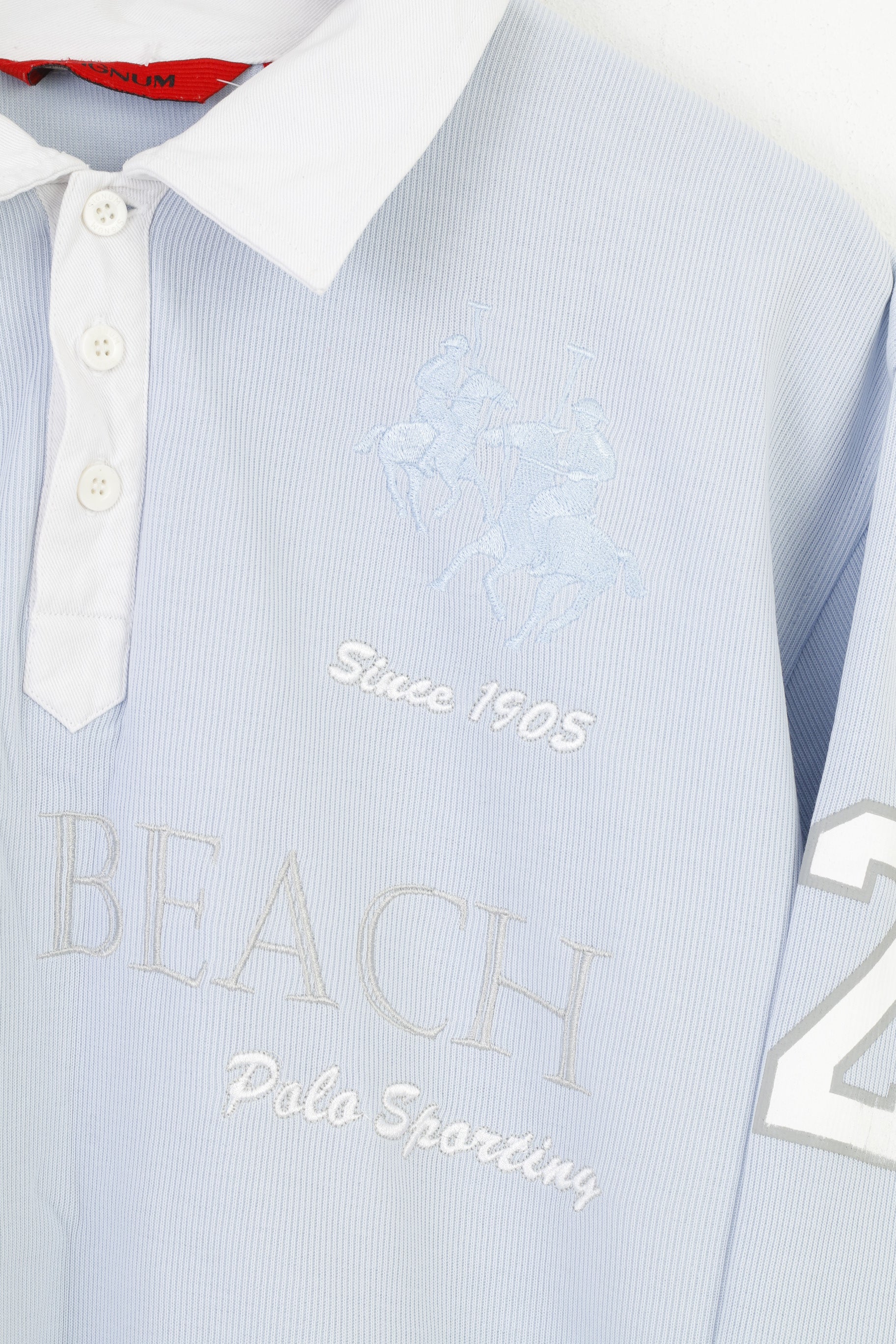 Signum Men L Polo Shirt Blue Cotton Long Sleeve Polo Sporting Palm Beach Collar Bottoms  Top